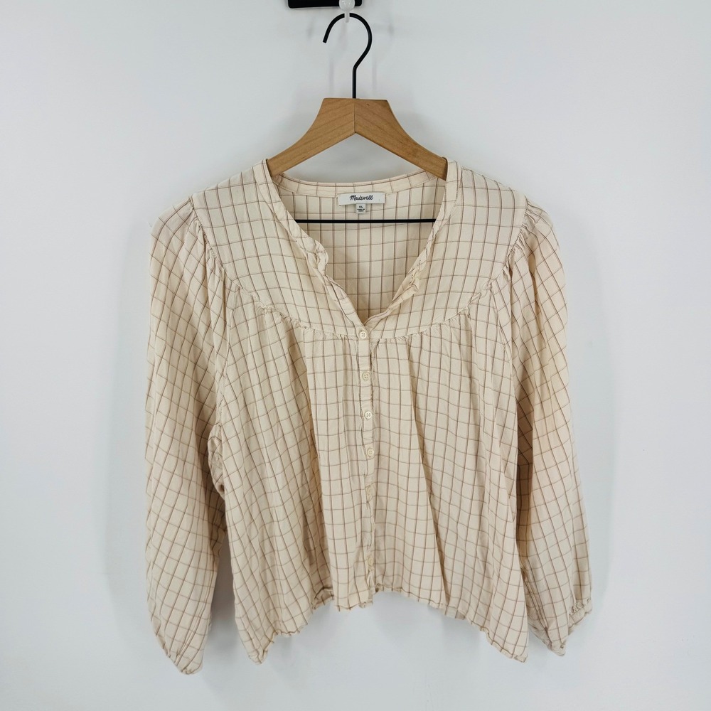 Madewell Cream Plaid Button-Down Blouse